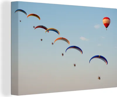 Produktbild von OneMillionCanvasses® - Leinwandbilder - 140x90 cm, Gleitschirmflieger und ein Ballon, Wandbilder Kunstdruck Wanddekoration