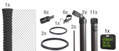 Immagine prodotto di Alberts 697204 Recinzione in rete metallica come set completo, per la posa in calcestruzzo con cuscino a ginocchio, antracite metallizzato, altezza 125 cm, lunghezza 25 m