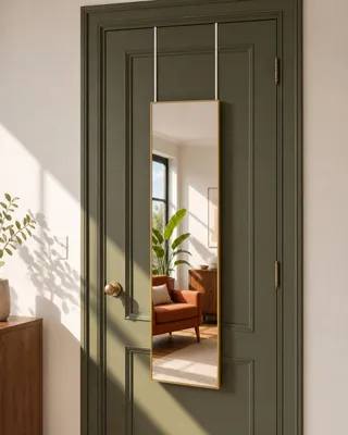 Hauptansicht des LunaMirror Quin Tür- und Wandspiegels in Gold, 122 x 35 cm