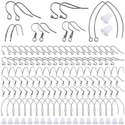Produktbild von Ohrhaken Set - 300 Stück in 6 Styles mit transparenten Silikon-Ohrstoppern 5 x 4 mm - IT-CLB1095