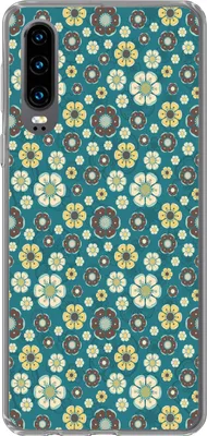 Produktbild von MuchoWow® Handyhülle Schutzhülle Hülle für Telefoonhoesje Huawei P30 Retro - Blumen - Muster - Blau Silikon Softcase Handy Hülle - Kartenbesitzer