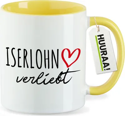 Produktbild von Huuraa Kaffeetasse Iserlohn verliebt 330ml Gelb Keramik Kaffeebecher Geschenkidee