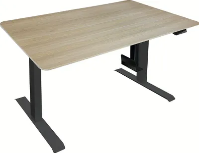Produktbild von HOME DELUXE - Höhenverstellbarer Schreibtisch LUMINA - Gestell: Schwarz, Platte: Eiche, Maße: 120 x 60 cm, Kohlenstoffstahl, inkl. PC-Halterung, USB Stecker und Aufbewahrungstasche I Arbeitsplatz Bürotisch