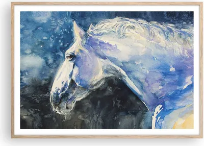 Produktbild von Gerahmtes Poster - Rahmen in heller Eiche - Pferd Aquarell Porträt - 100x70 cm - Wand Bild - Wanddeko - Wandbilder - Wandposter - Bilderrahmen - Bilder - Kunstdruck - Wandbild - P2NAA100x70-4272