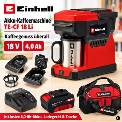 Produktbild von Einhell 18V Akku-Kaffeemaschine TE-CF 18 Li-mit Akku 4.0, Ladegerät Tasche,