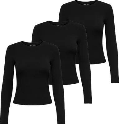 Produktbild von ONLY Damen Langarmshirt 3er Pack - ONLRILEY O-NECK TOP, Longsleeve, Rundhals, Baumwolle Stretch Schwarz XL