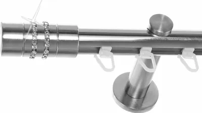 Produktbild von Innenlauf Gardinenstange Edelstahl Look 20mm Wandträger 1-läufig Kristall, Länge wählbar H30 E80