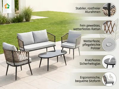 Produktbild von Lounge-Set 11tlg. BARI aus Aluminium Geflecht inkl. Polsterauflage - Grau