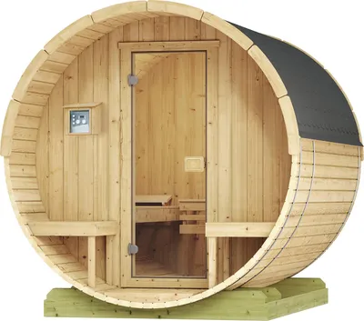 Produktbild von Fasssauna Weka 198 inkl. 9 kW OS-Ofen u.digitaler Steuerung mit graphitfarbiger Ganzglastüre