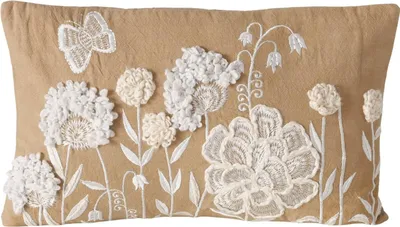 Zdjęcie produktu dla Poduszka dekoracyjna wyszywana MARIELLE w kwiatki, 49 x 29,3 cm