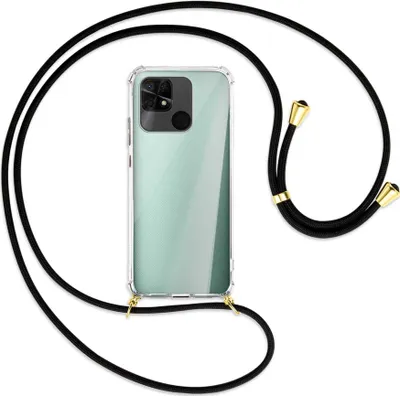 Produktbild von Handykette Backcover-Schutzhülle mit Band (Metall goldfarben) für Xiaomi Redmi 10C - schwarz