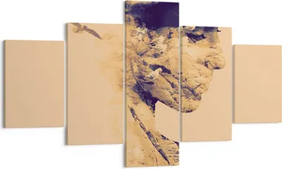 Produktbild von Bild auf Leinwand - Leinwandbild - 5 Teile - Frau Vögel Fotomontage - 125x70cm - Wand Bild - Wanddeko - Wandbilder - Leinwanddruck - Bilder - Wanddekoration - Leinwand bilder - EA125x70-4246
