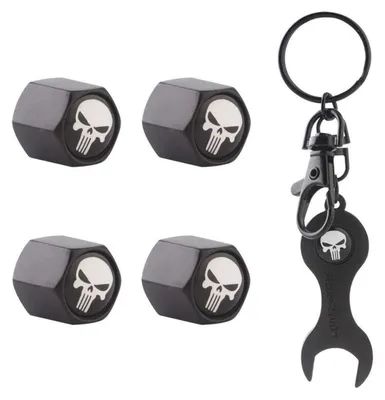 Immagine prodotto di Tappi per valvole con portachiavi, adatti per auto, camion, motociclette, biciclette, realizzati in alluminio, ermetici, con chiusura a vite