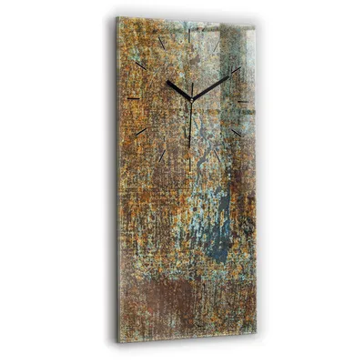 Produktbild von Wallfluent Wanduhr – Stilles Quarzuhrwerk - Uhr Dekoration Wohnzimmer Schlafzimmer Küche - Zifferblatt mit Strichen - schwarze Zeiger - 30x60 cm - Alte Metalltextur