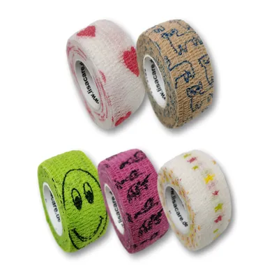 Produktbild von LisaCare Kinderpflaster - Selbstklebender Pflasterverband - 2,5cm x 4,5m - Kindermotive - 5er Set Fingerpflaster