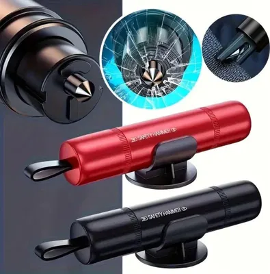 Produktbild von 2 Stück Auto Sicherheitshammer 2025 - Notfall Fensterbrecher & Gurtschneider - Upgraded Safehammer Set