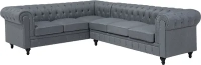 Produktbild von BELIANI Ecksofa Hellgrau Polsterbezug L-Förmig Rechtsseitig Chesterfield Stil Glamourös Wohnzimmer