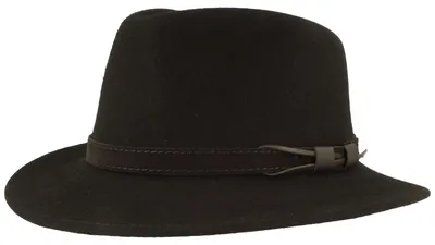 Rollbarer schmaler Outdoor-Filzhut mit Leder-Band von Hut-Breiter in schwarz