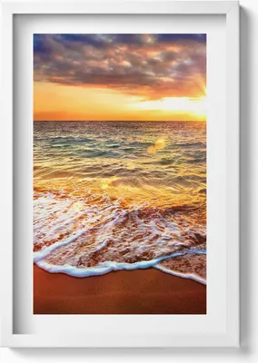 Produktbild von Meereswellen bei Sonnenuntergang– Wandbild mit Rahmen – Gerahmtes Bild  – Wanddekoration – 40x60 cm – Weiß