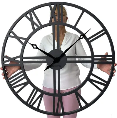 Produktbild von Groß wanduhr XXL ohne tickgeräusche LOFT Grande Schwarz Holz Holzoptik 80cm durchmesser römische Zahlen Wohnzimmer Schlafzimmer
