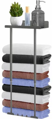 Immagine prodotto di Portasciugamani da parete, senza necessità di foratura, estensibile da 41 a 75 cm, con ganci, colore grigio