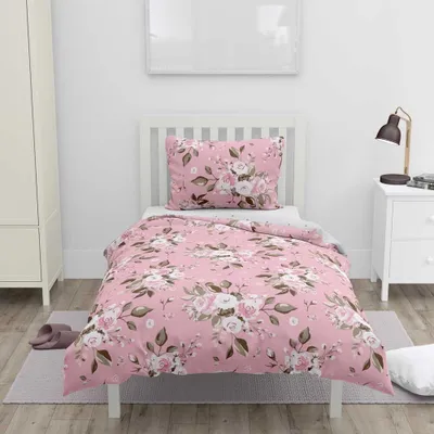 Obrázek produktu pro HOME ELEMENTS Povlečení 140x200 + 70x90 cm, dva designy, růžová růže+šedý puntík