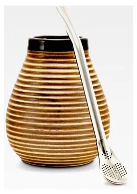 Produktbild von Yerba Mate Tee Set ● Keramik Matebecher + Edelstahl Bombilla
