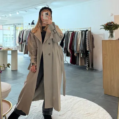 Produktbild von Trenchcoat Langes, Jeans "Jolina" Dunkelgrau, Onesize (XS-XL) Damen Trenchcoat, für Frauen Jacke, Herbst Trenchcoat, Trenchjacke, Jacke für den Winter