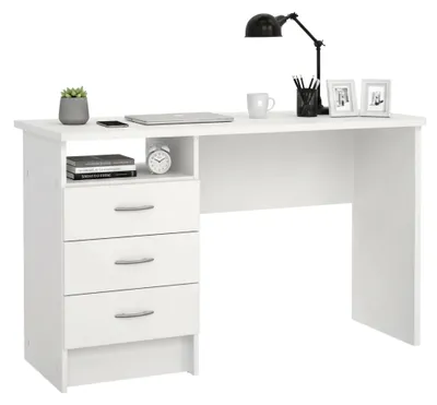 Produktbild von Schreibtisch Priscille, Mehrzweckschreibtisch, Bürotisch für PC, Eckschreibtisch, 120x48 h72 cm, Weiß