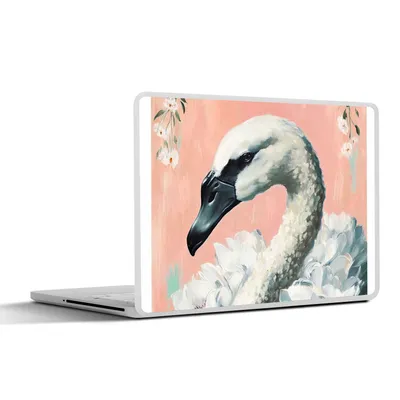Produktbild von MuchoWow® Laptop Aufkleber Sticker Cover Schwan - Tiere - Blumen - Pastell - Weiß 31x22.5 cm - Laptop-Deko