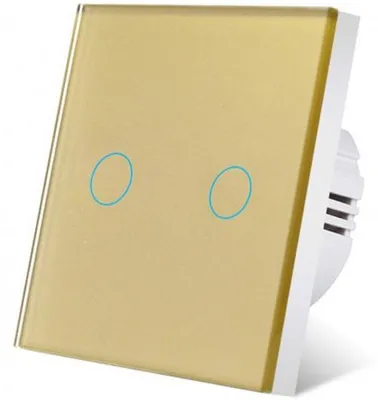 Image de Interrupteur tactile iUni 2F, 2 canaux, verre trempé, LED, or