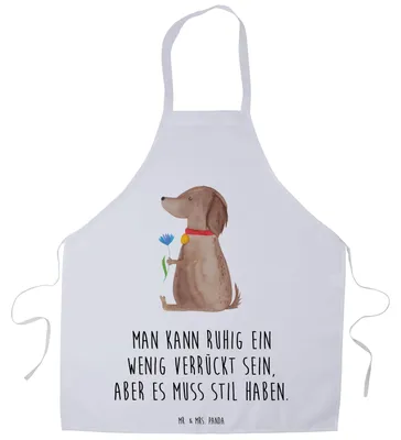 Produktbild von Mr. & Mrs. Panda Schürze Hund Blume - Weiß - Geschenk, Verrückt, Hunde, Grillschürze, Kochkleidung, Kochschürze, Sprüche, Haha, Küchenzubehör, Niedlich, Arbeitsschürze