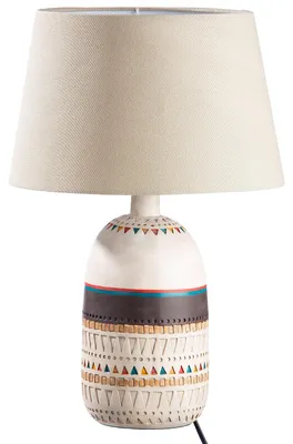 Imagen del producto de Lámpara de mesa Casablanca, modelo "Riad", fabricada en resina, color beige y crema. Altura: 46,5 cm. Diámetro: 31 cm. Referencia: 37260