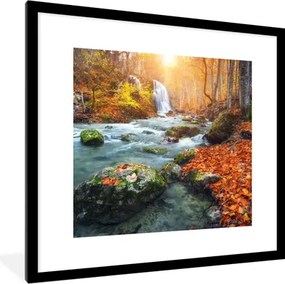 Produktbild von MuchoWow® Gerahmtes Poster Natur - Sonne - Herbst 40x40 cm - Poster mit Schwarzem Bilderrahmen Wandposter Rahmen Foto Bilder - Poster - Plakat im Rahmen