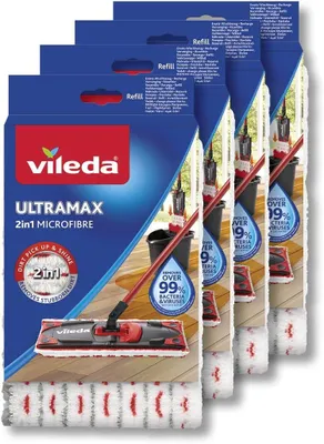 Produktbild von Vileda Ultramax Bodenwischer Ersatzbezüge, Wischmopp Bezug Ultramat_Ultramax aus Mikrofasern, für alle Hartböden, Waschmaschinen geeignet, 4er Sparpac