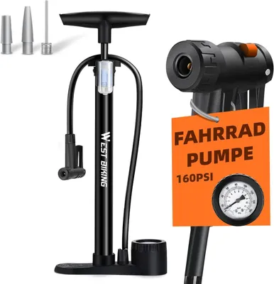Produktbild von Fahrradpumpe Standluftpumpe 11 bar, Manometer, für alle Ventile