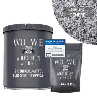 Produktbild von Steinteppich Set Marmorkies Bodenbeschichtung W730 Grigio Cenere Grau 1-4mm - (25Kg) 2qm