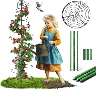 Produktbild von Ibenzoa® Metall-Rankhilfe für Garten- & Zimmerpflanzen – verstellbare Pflanzenstütze bis 135 cm, Ø 30 cm, 3-teilig, Grün/Schwarz, Eisen