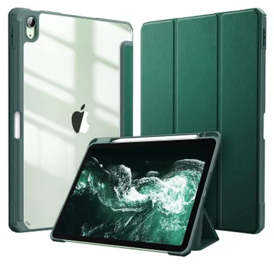 Produktbild von Fintie Hybrid Hülle für iPad Air 11 Zoll M4/M3/M2 (2026/2025/2024), iPad Air 5./4. Gen (2022/2020) 10,9 Zoll, mit Stifthalter, stoßfeste Schutzhülle mit transparenter Hartschale, Satinoptikgrün