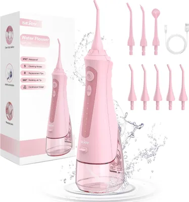 Produktbild von Munddusche - Elektrischer Oral Irrigator/Water Flosser - Wassertank 230 ml - 5 Modi - 5 Düsen - Puls 1600–1999/min - Wiederaufladbar - Tragbar - Rosa