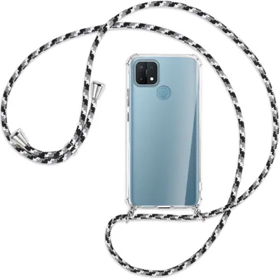 Produktbild von Handykette Backcover-Schutzhülle mit Band (Metall silberfarben) für Oppo A15 - schwarz/grau/weiß