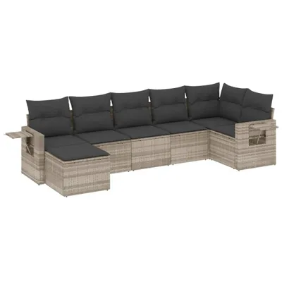 Produktbild von vidaXL 7-tlg. Garten-Sofagarnitur mit Kissen Hellgrau Poly Rattan