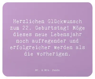 Produktbild von Mr. & Mrs. Panda Mauspad Spruch 22. Geburtstag - Lavendeltraum - Geschenk, Feier, Meilenstein, Humor, Happy Birthday, besondere Anlässe, laptop mousepad, Alter, Freude