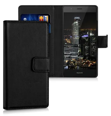 Produktbild von kwmobile Hülle kompatibel mit Huawei P9 Lite - Kunstleder Handyhülle mit Kartenfächern - in Schwarz