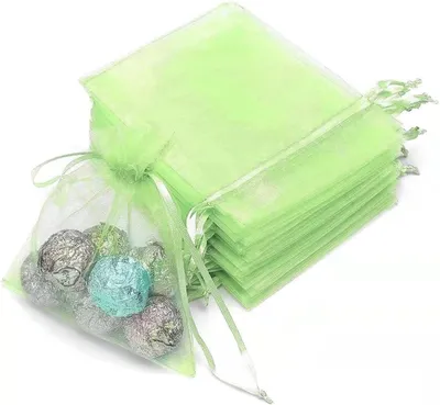 Produktbild von 100 Stück Organzasäckchen, 9 x 12 cm, Geschenkbeutel aus Organza, Schmuckbeutel, Hochzeitsbeutel, Lavendelsäckchen, Partybevorzugungen (Frucht grün)