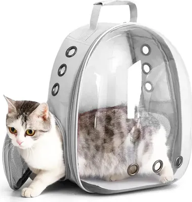 Produktbild von Rucksack für Haustiere – Tragetasche für Katzen und kleine Hunde – Transporttasche – Tiertragetasche – B30 x L25 x H40 cm – Transparent/Grau