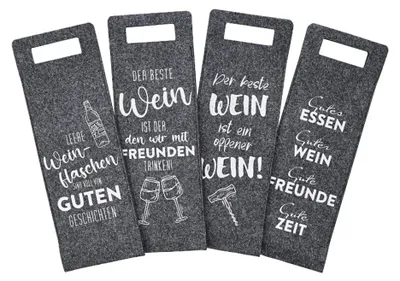 Produktbild von Flaschentasche aus hochwertigem Filz 4er-Set – Stoßschutz für Wein Sekt Flaschen nachhaltig wiederverwendbar