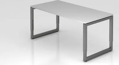 Produktbild von Schreibtisch Pavo | Grau | Graues Gestell | BxT 160x80cm | Arbeitshöhe 65-85cm | höhenjustierbar, 1cm Raster | O-Fuß-Gestell eckig | Rechteckform mit schwebender Tischplatte
