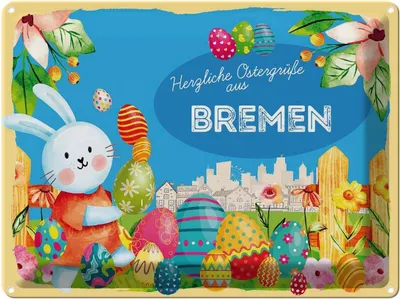 Produktbild von vianmo Blechschild 30x40 cm Ostern Ostergrüße BREMEN Gruß