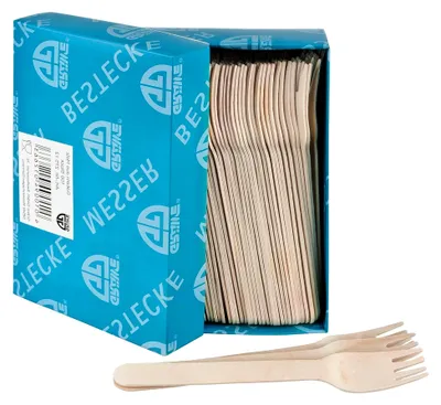 Produktbild von Einwegbesteck Holzgabeln, 100 Stück, biologisch abbaubar und umweltfreundlich